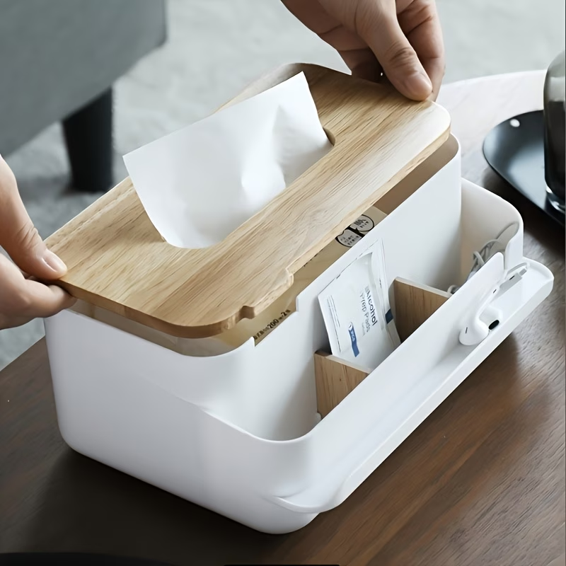 Wooden Lid Tissue Box Kitchen Bedroom Sundries Storage Box Napkin Paper Tissue