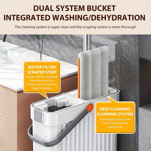 2-in-1 Hands-Free Flat Mop and Bucket Set - Wet and Dry Separation
