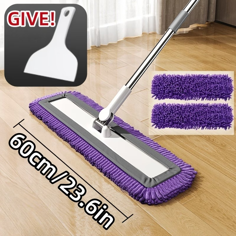 Large flat mop with a thickened plush cleaning pad, suitable for both wet and dry mopping.
