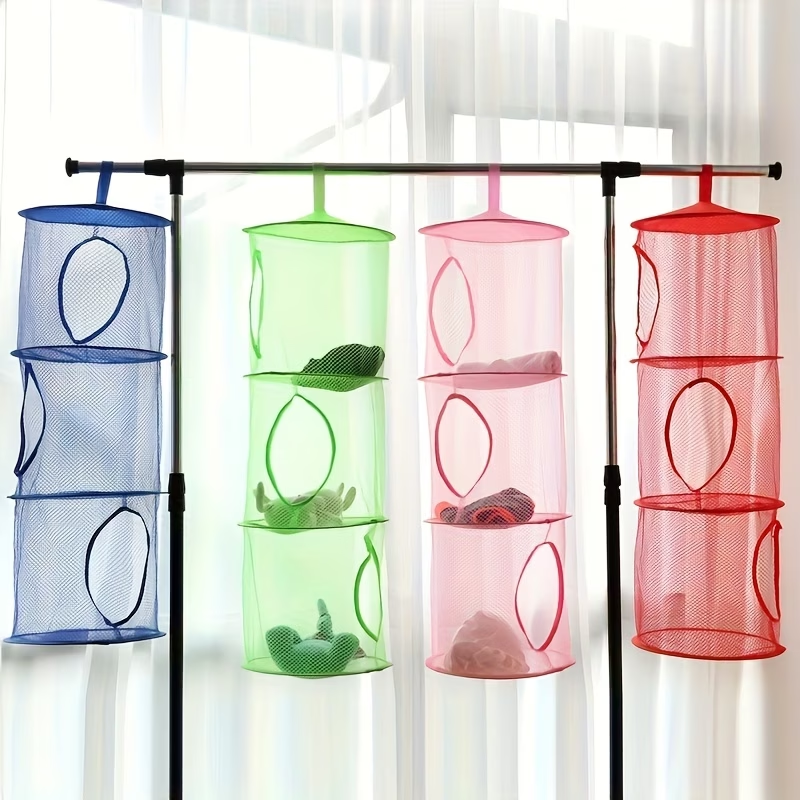 A foldable hanging storage basket suitable for storing toys.