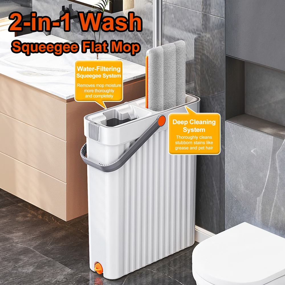 2-in-1 Hands-Free Flat Mop and Bucket Set - Wet and Dry Separation