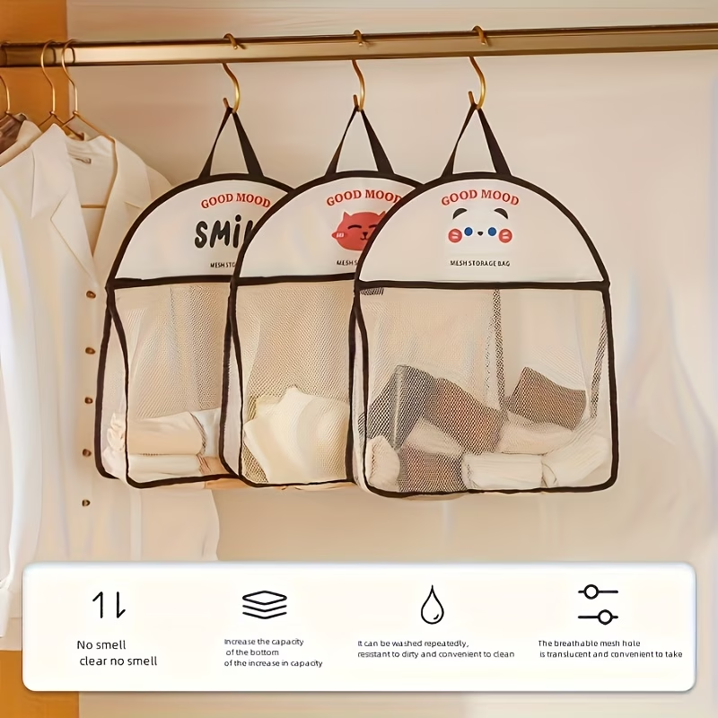 Hanging mesh storage bag | Breathable fabric, cute animal pattern