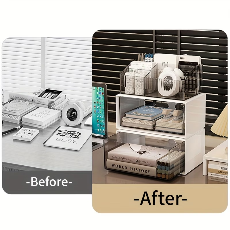 Large capacity desktop storage box with drawers - multi-layer transparent storage box