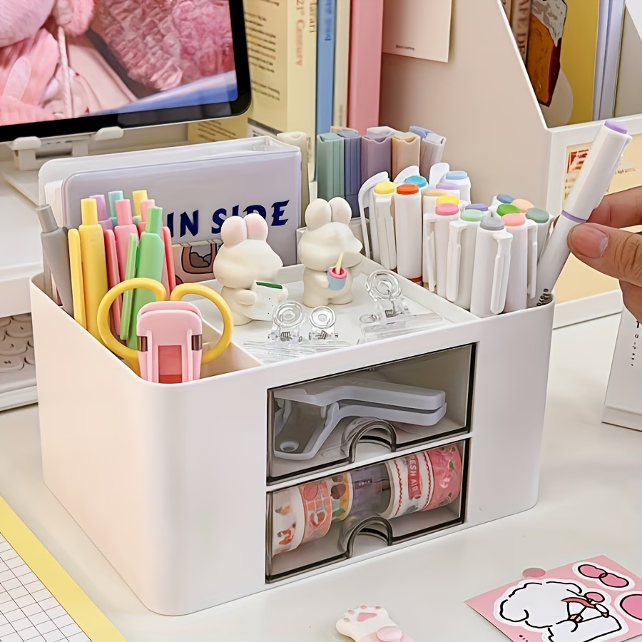 1 storage box with expandable drawers - multi-tier desktop storage box