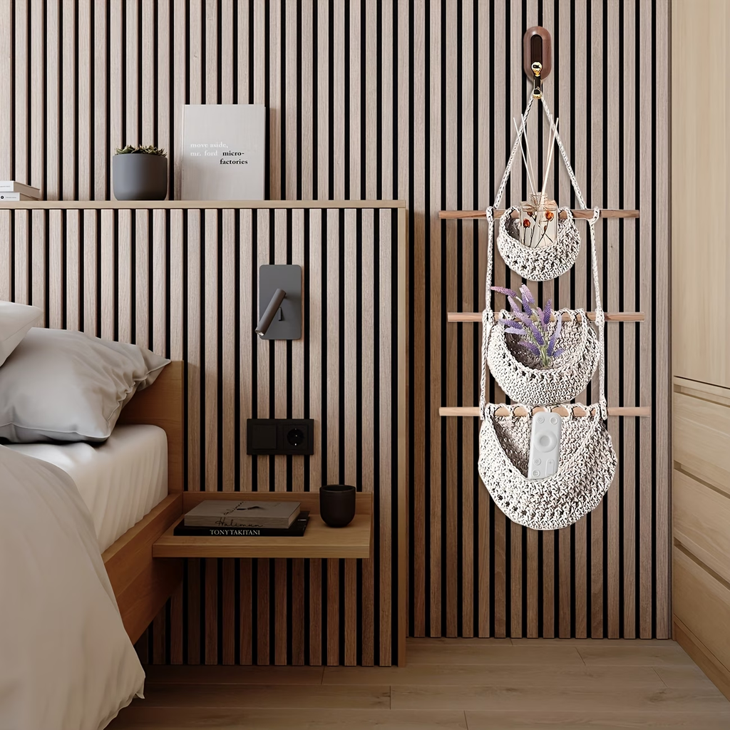 Bohemian-style tassel woven / 1 white fabric storage bag