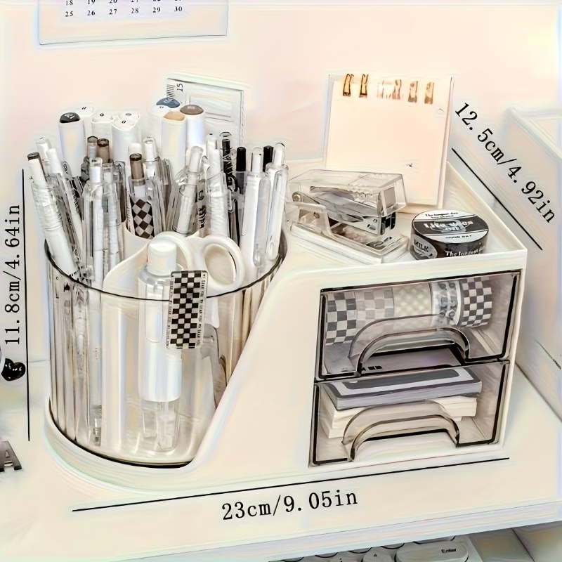 Minimalist desktop organizer box with pen holder and drawer structure