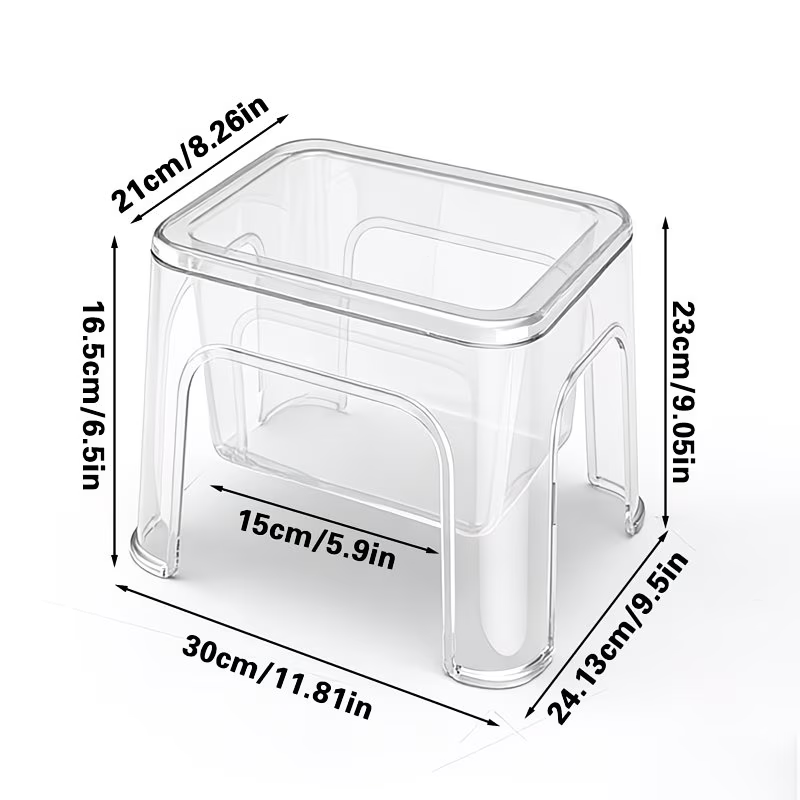 Transparent shoe changing stool with hollow storage, waterproof, sturdy and durable.