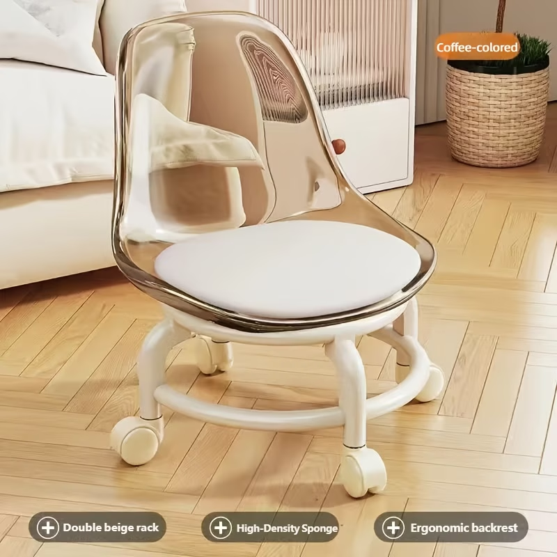 Portable round stool with backrest for changing shoes at the entrance.