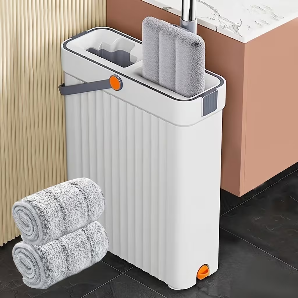 2-in-1 Hands-Free Flat Mop and Bucket Set - Wet and Dry Separation