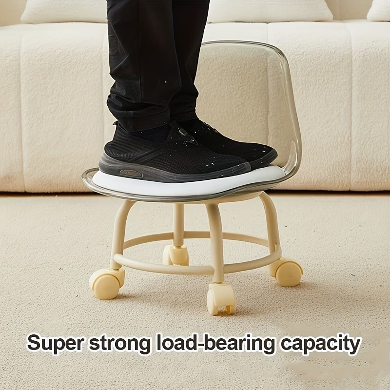 Portable round stool with backrest for changing shoes at the entrance.
