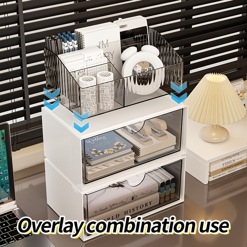 Large capacity desktop storage box with drawers - multi-layer transparent storage box