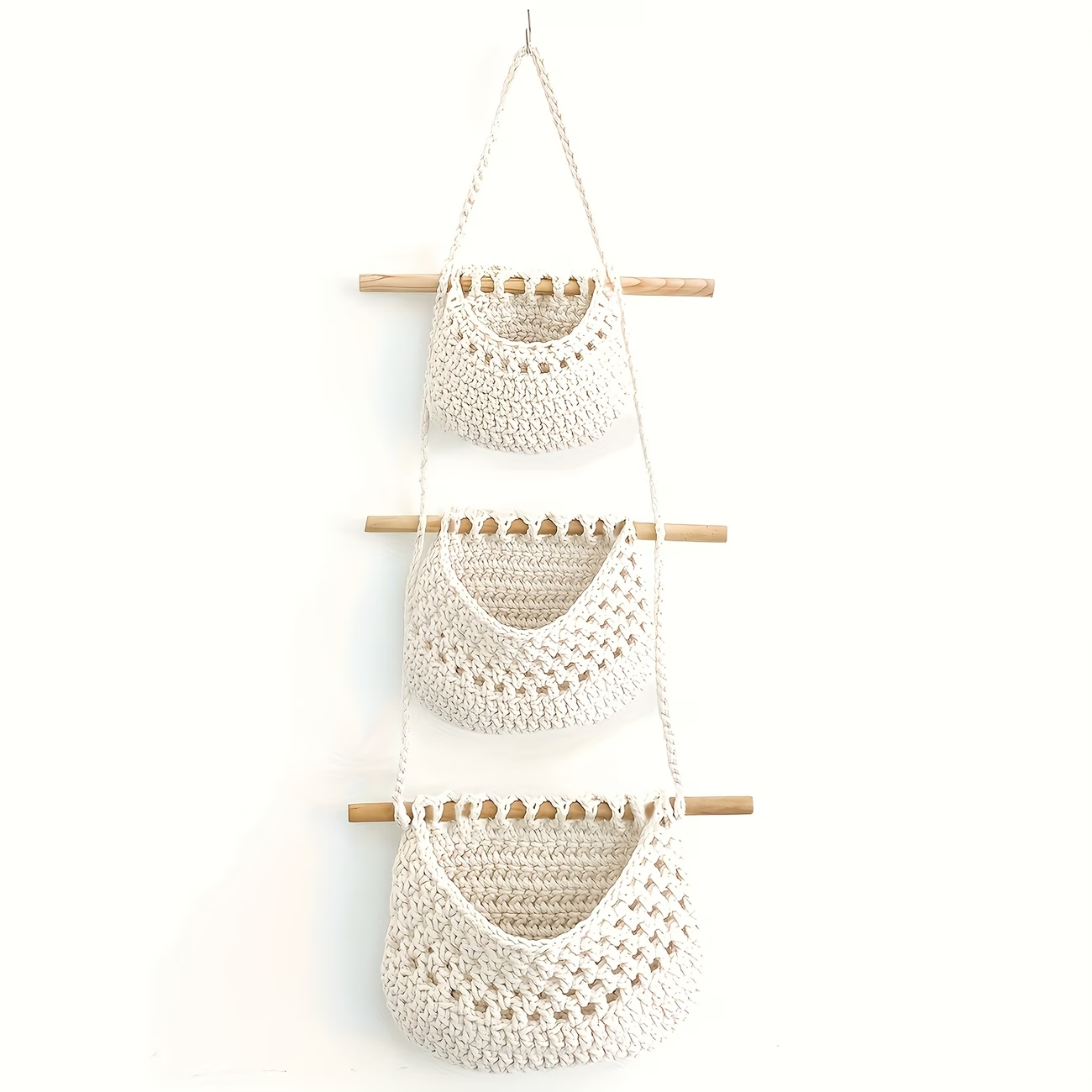 Bohemian-style tassel woven / 1 white fabric storage bag