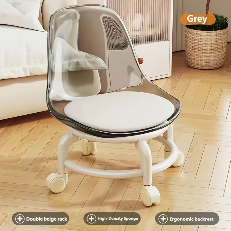 Portable round stool with backrest for changing shoes at the entrance.