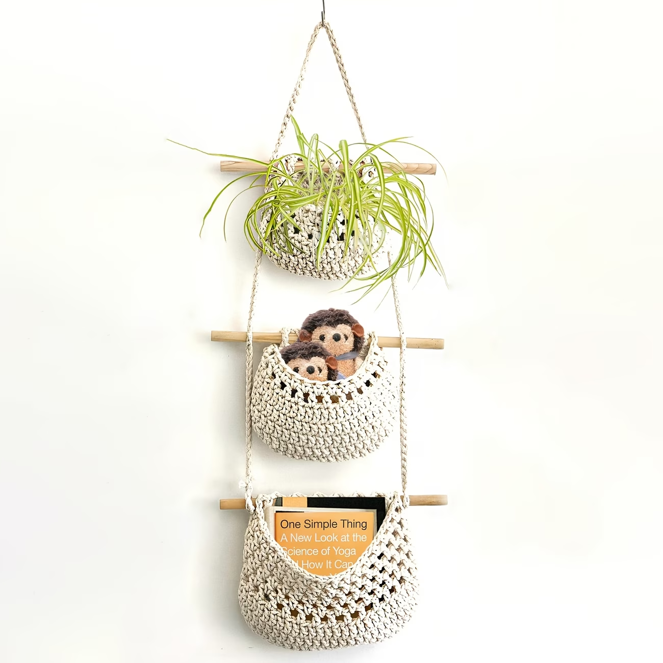 Bohemian-style tassel woven / 1 white fabric storage bag